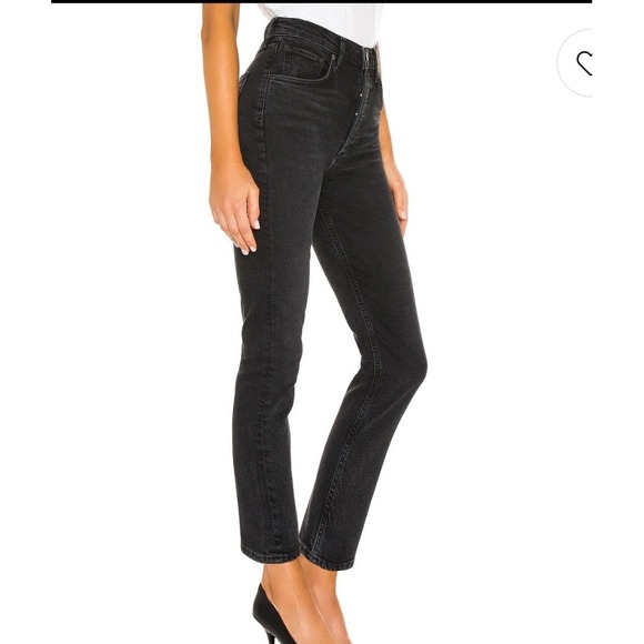 AGOLDE Riley Crop Jeans Black Wash Denim High Rise Button Fly Womens Size 29 - Picture 2 of 15